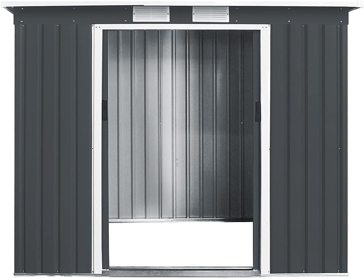 Abri de Jardin Métal Galvanisé 2,37㎡ avec Base-213x130x173CM-2 Portes Coulissantes et 2 Fenêtres, Cabane de Jardin 4,1m³, Rangement à Outils, Gris - 4