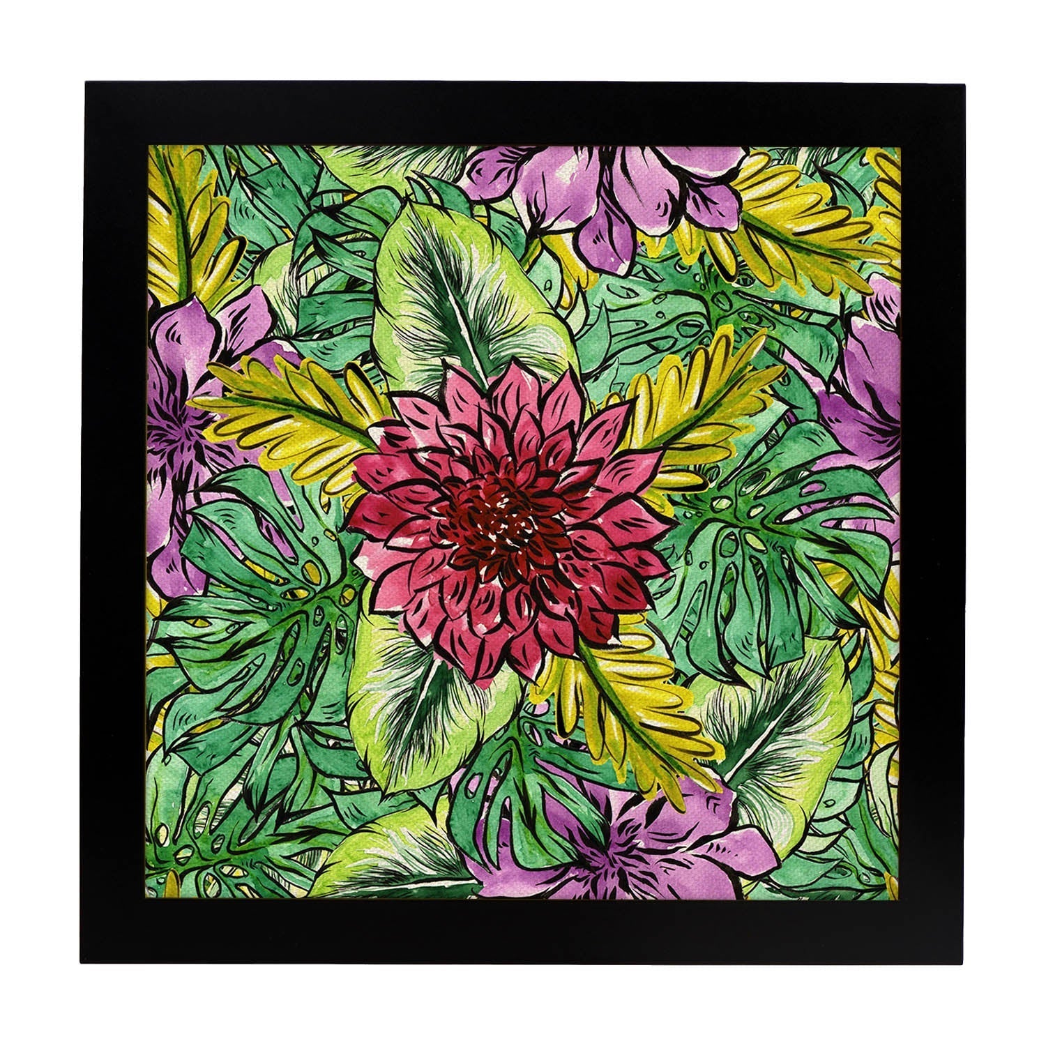 Affiche De Fleur Et De Nature. Lame Carrée Estampillée En Fleur, Illustrée De Dessins De Couleur. Châssis Blanc - 2