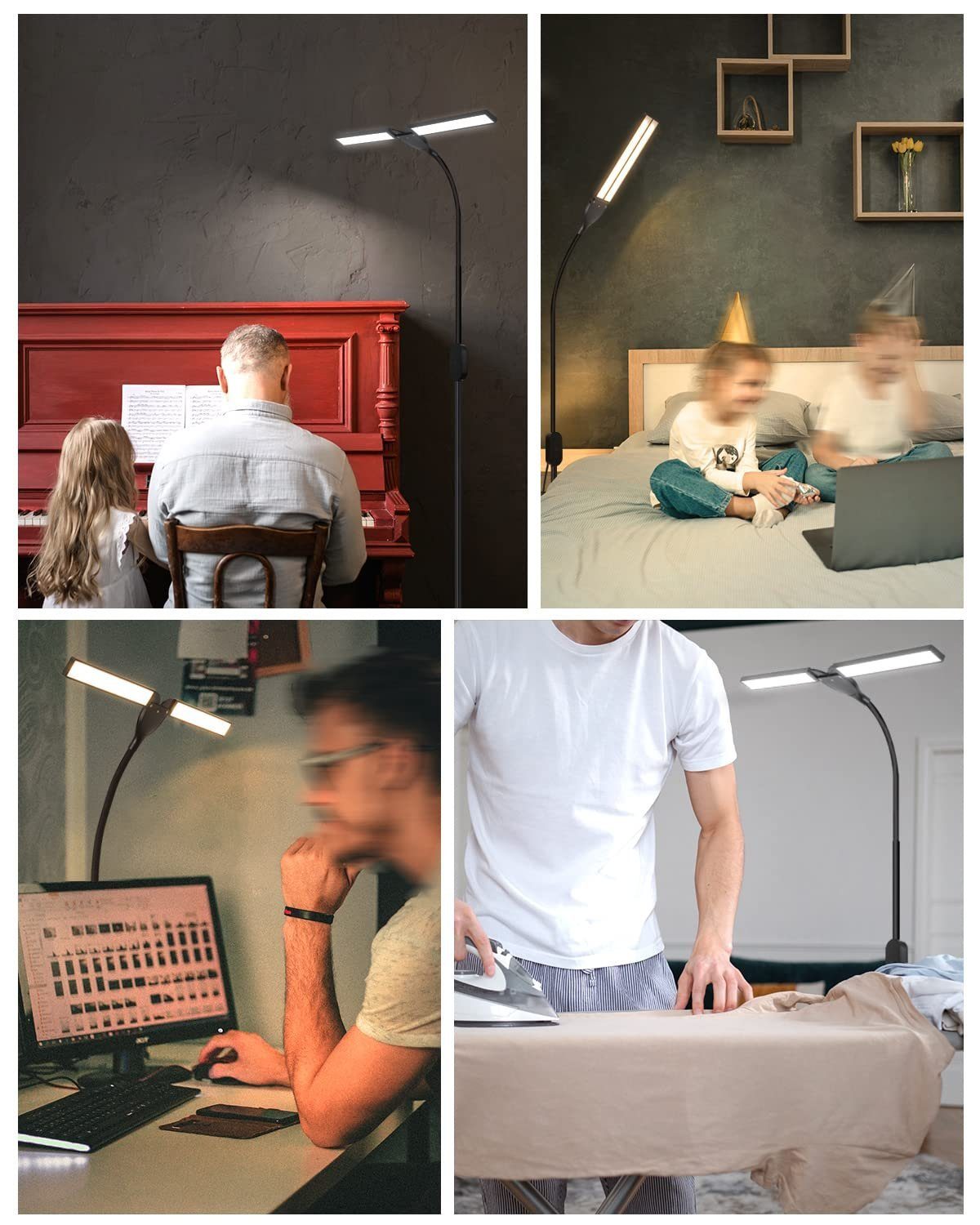 ZMH Lampa podłogowa LED Ściemnialna Lampa do czytania LED 9W Timer Pamięć Regulowana Dotykowa - 6