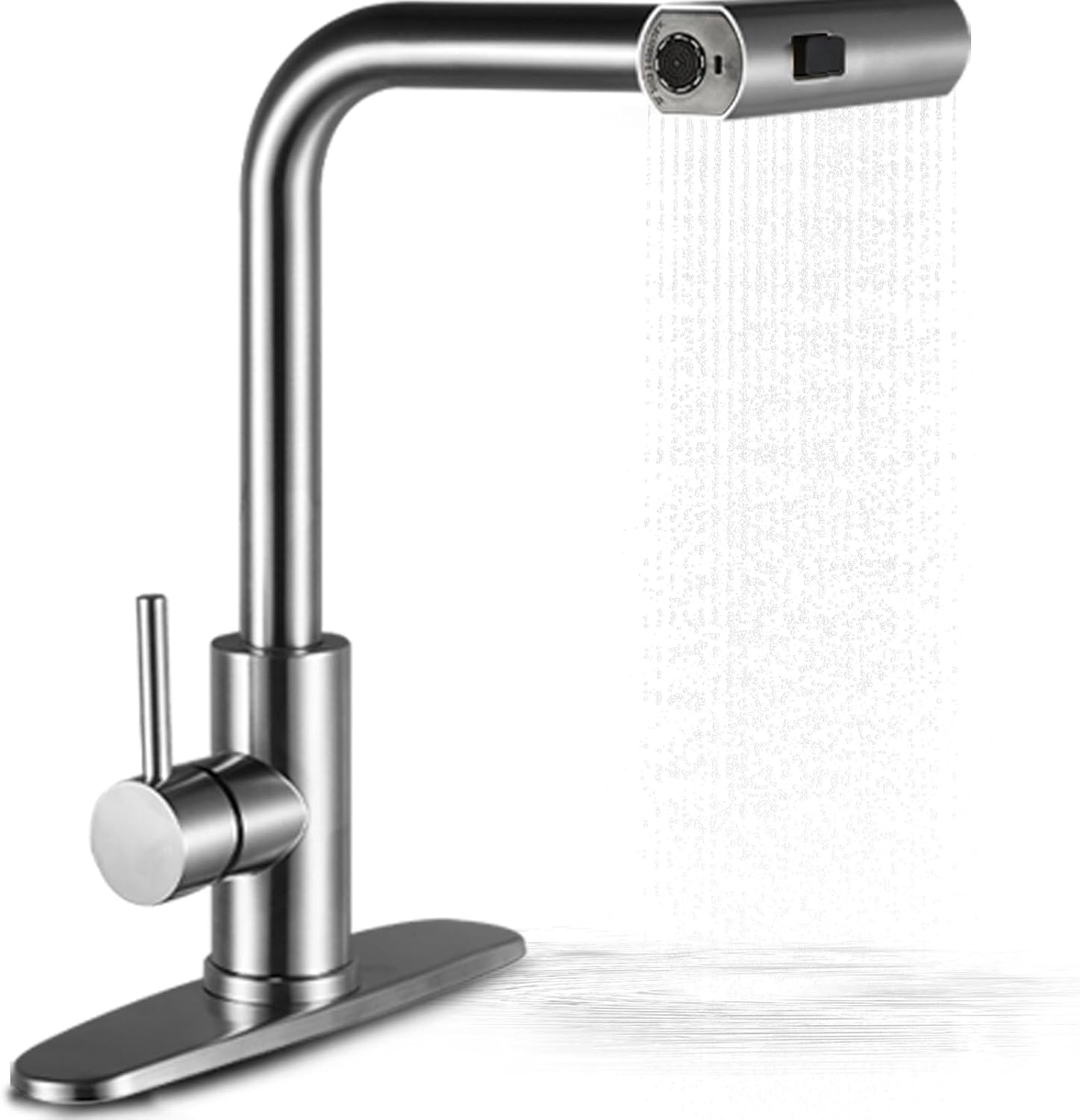 Bateria kuchenna z wyciąganą wylewką, bateria wodospadowa, stal nierdzewna, jednouchwytowa, 3 funkcje, brązowo-szara