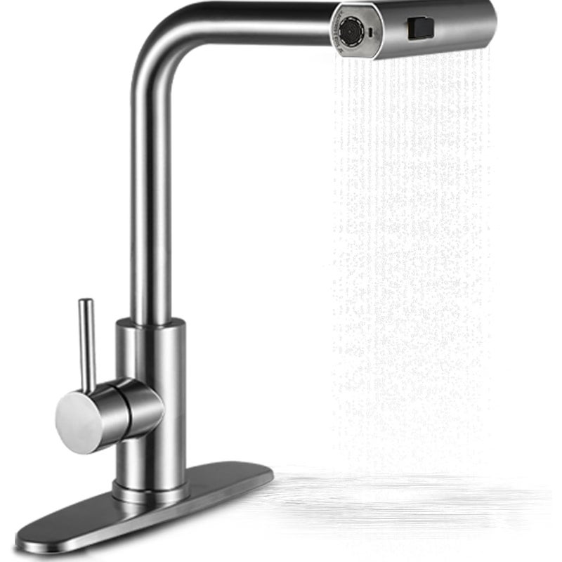 Bateria kuchenna z wyciąganą wylewką, wodospadowa, stal nierdzewna, jednouchwytowa, 3 funkcje, kolor szary pistoletowy