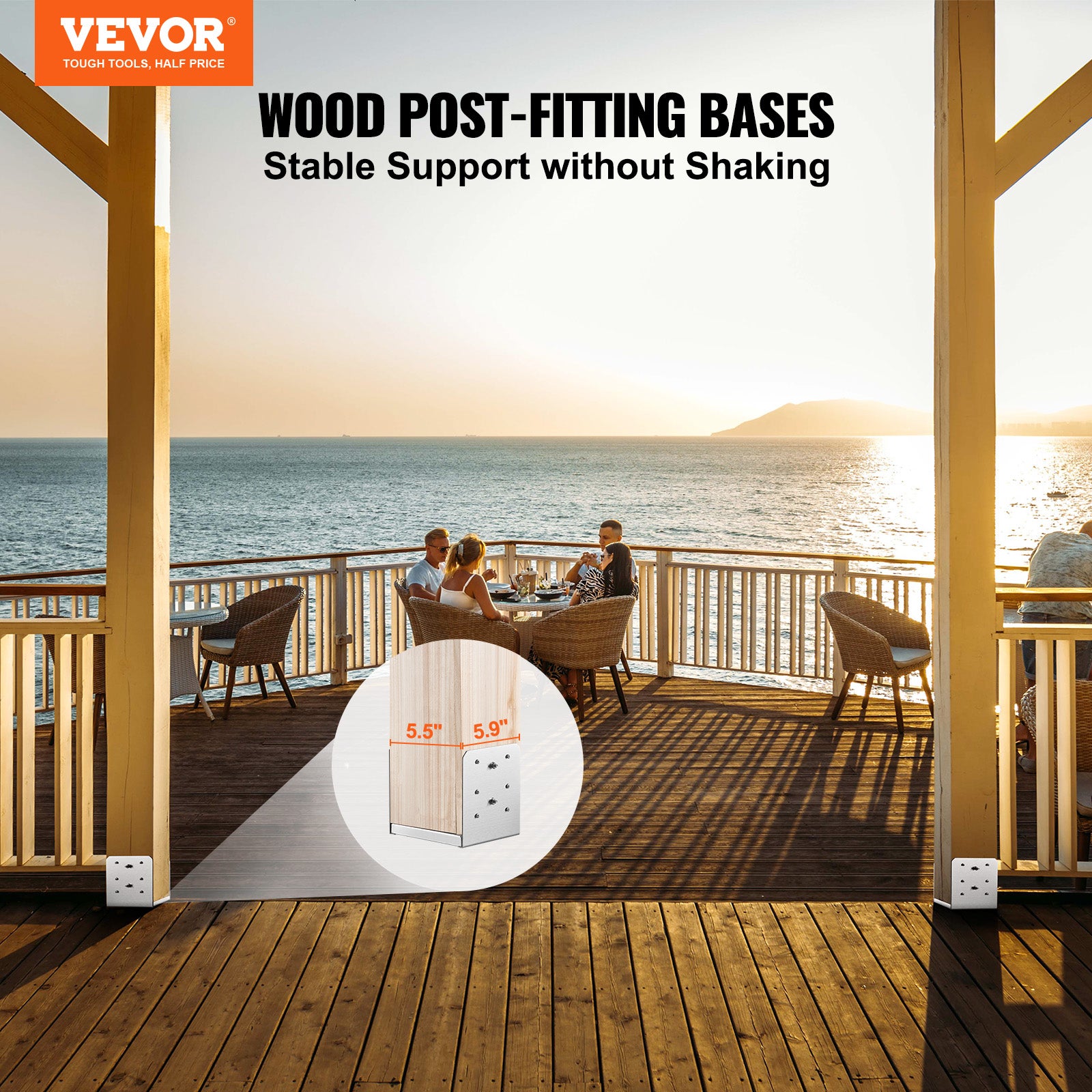 Support de Poteau VEVOR 6''x6'' 152x152 mm Base deAncrage Poteaux Acier Inoxydable Taille Interne 140x150 mm avec Accessoire pour Rambarde, Main - 2