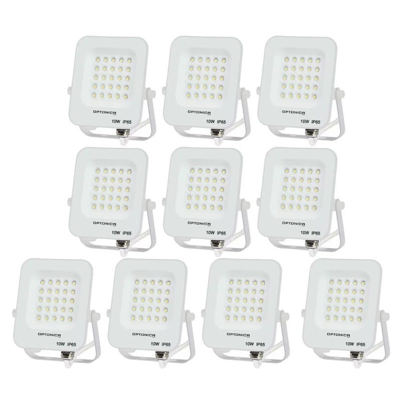 Lot de 10 Projecteurs LED 10W Blanc Étanche IP65 900lm 66W Blanc ...