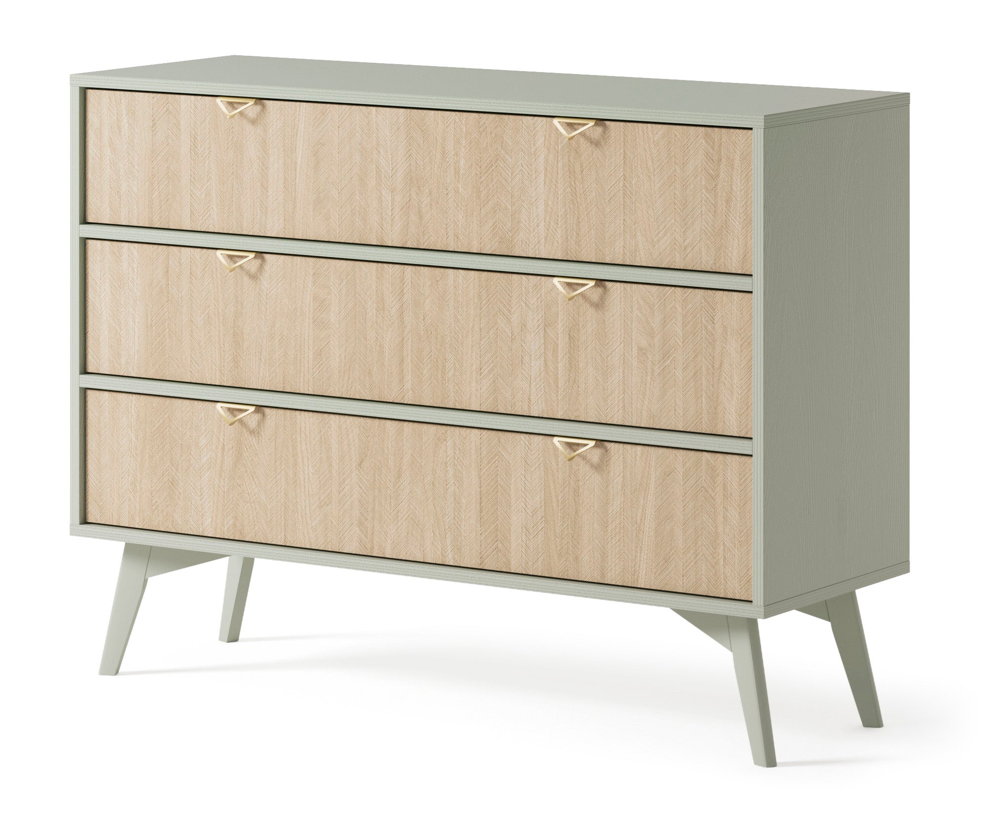 Komoda: 3 szuflady, wzór eukaliptus/scandi chevron, nogi drewniane, 106 x 80 x 38 cm