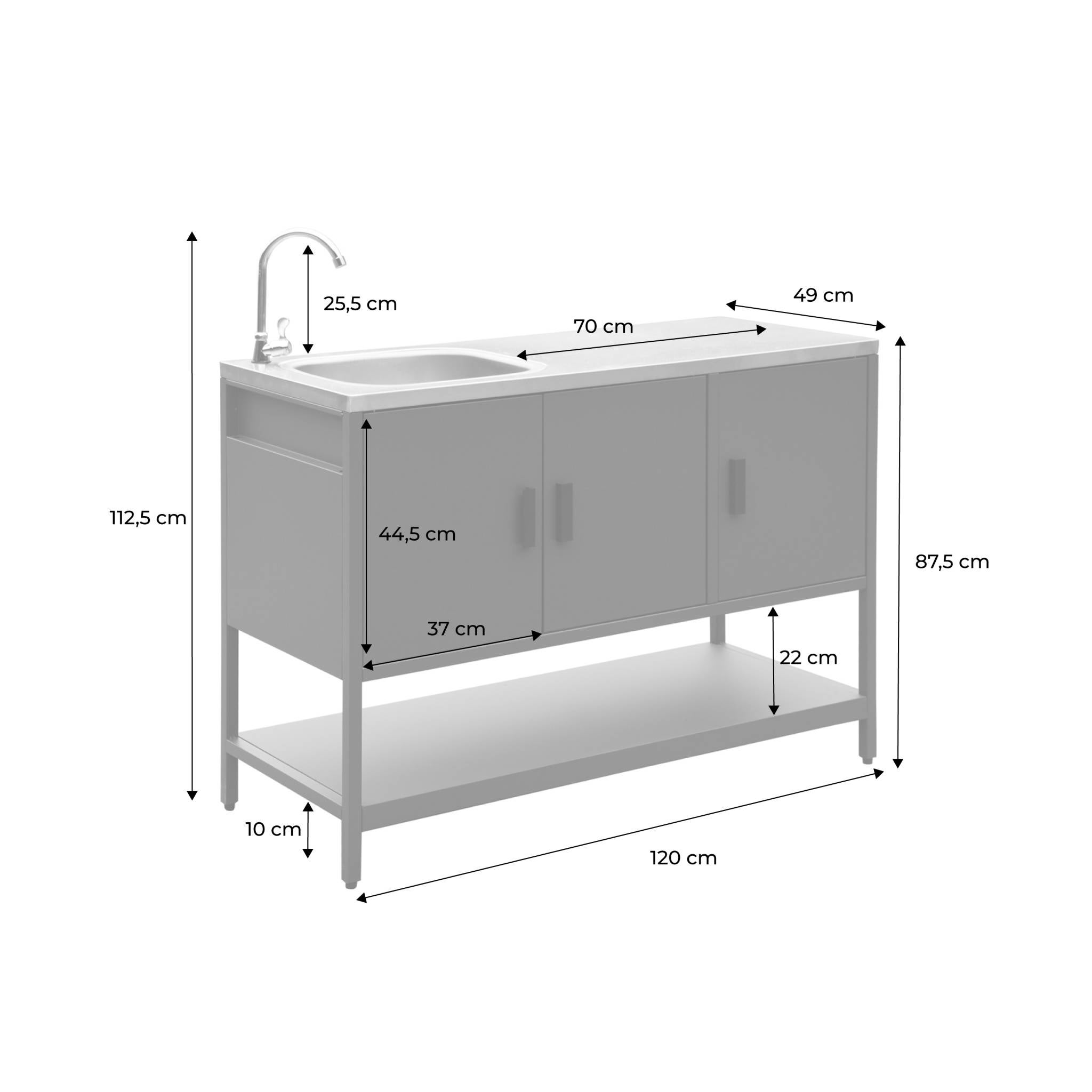 Módulo de cozinha exterior em aço com lava-loiças, L120cm, Naxos, Azul cinza, 120x87.5x112.5 cm - 4