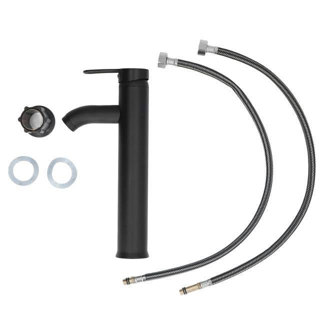 Czarna bateria łazienkowa ze stali nierdzewnej, łatwe sterowanie, matowa czarna wysoka bateria umywalkowa z 2 wężami łazienkowymi