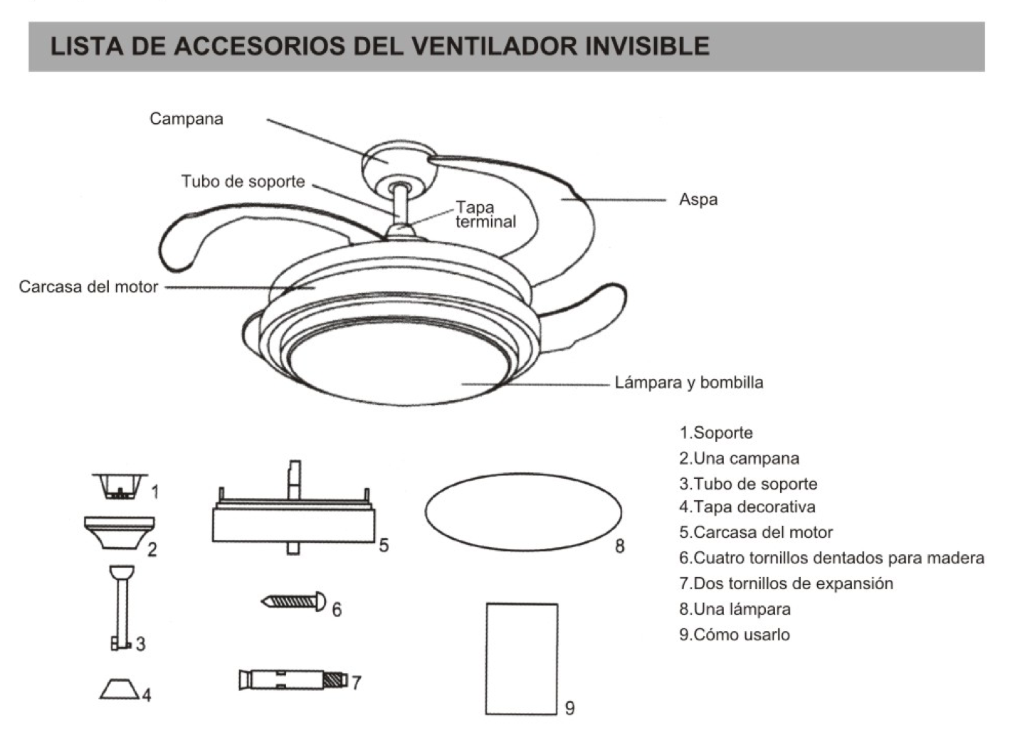Ventilador de Techo retráctil con Luz LED y Control Remoto 42 Pulgadas 3 Colores de Luz Motor DC Silencioso - 8