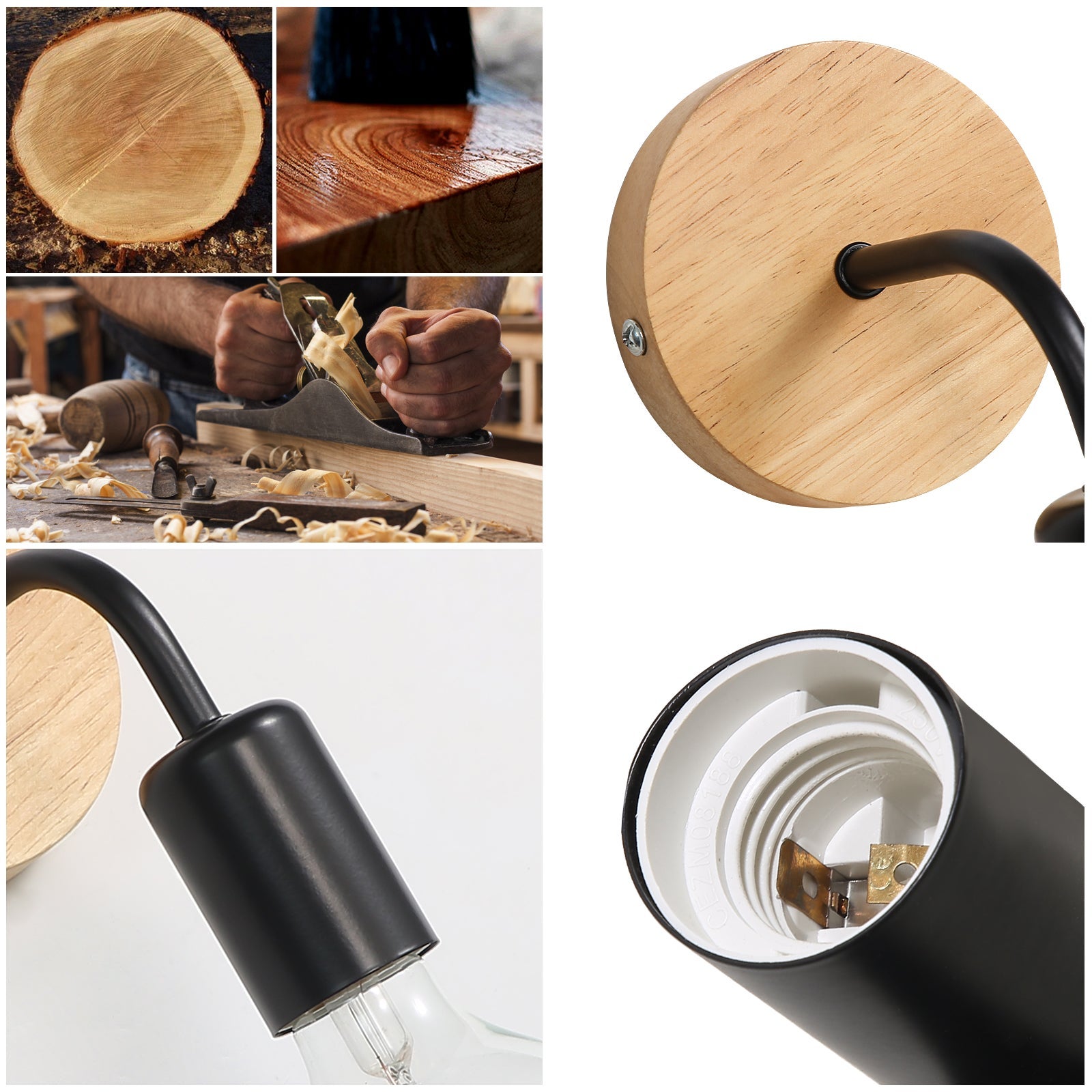 GOECO Lot de 2 Appliques Murales Industrielles en Bois - Décoration Murale Rétro en Métal pour Salon et Chambre à Coucher (Ampoules Non Incluses) - 6