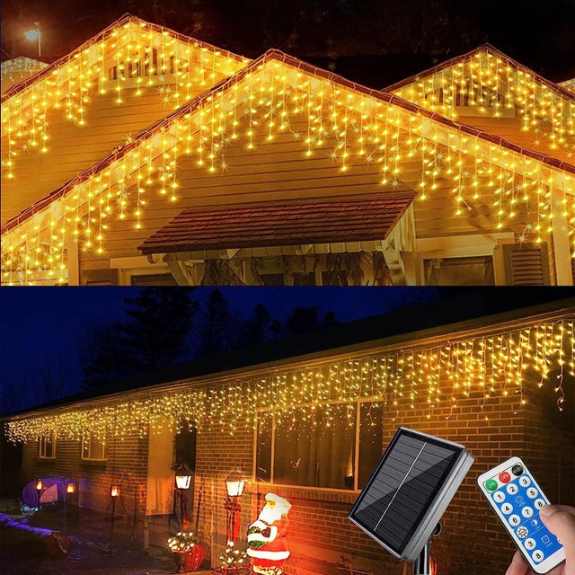 Guirlande Lumineuse Exterieure Noel, 10M 300 LED Noel Exterieur Modèle avec télécommande alimentée à l'énergie solaire et rechargeable par USB