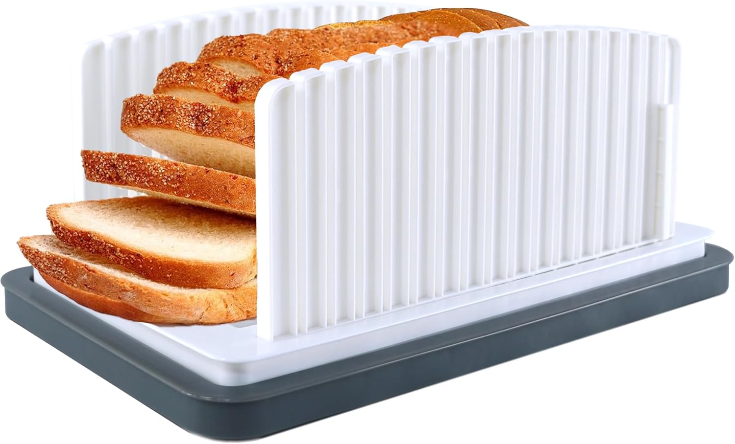 Trancheuse à Pain Pliable Et Réglable Avec Guide De Coupe Et Bac Recuperateur De Miettes Parfaite Pour Trancher Du Pain Des Toasts Et Des Sandwichs