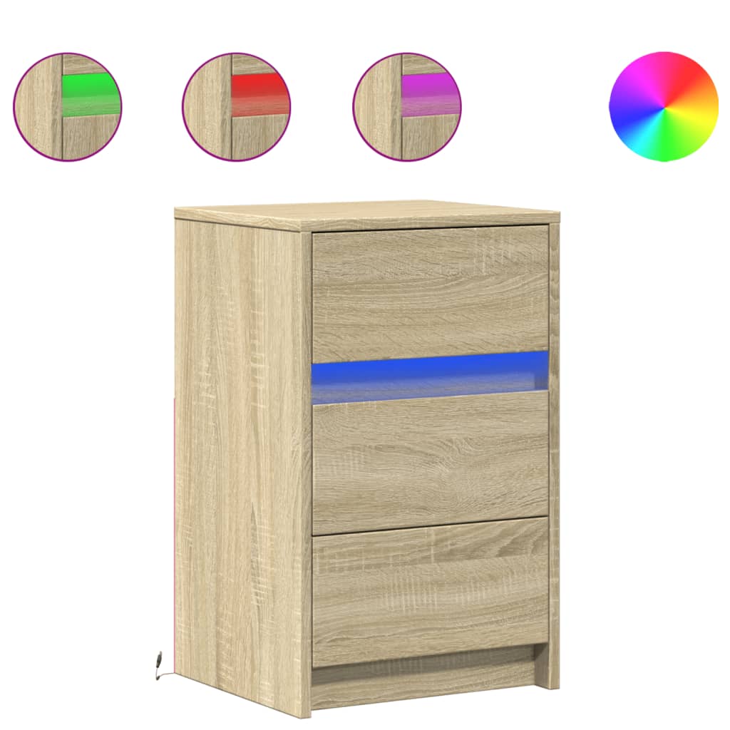 Armoire De Chevet LED VidaXL - Table De Nuit Moderne Avec Éclairage RGB Et Rangement Pratique - Blanc