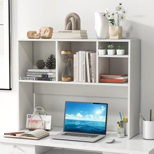 Dmora - Scrivania Abba, Scrittoio Lineare Con Libreria, Tavolo Ufficio Multiuso Salvaspazio 110x52h136 Cm Bianco E Rovere Con Imballo Rinforzato 77250873