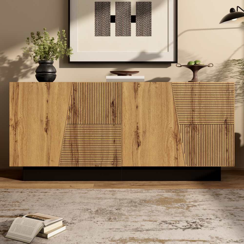 Sideboard moderne 160 cm grand rangement géométrique avec étagère réglable, meuble de rangement robuste pour salon, salle à manger et entrée - 2