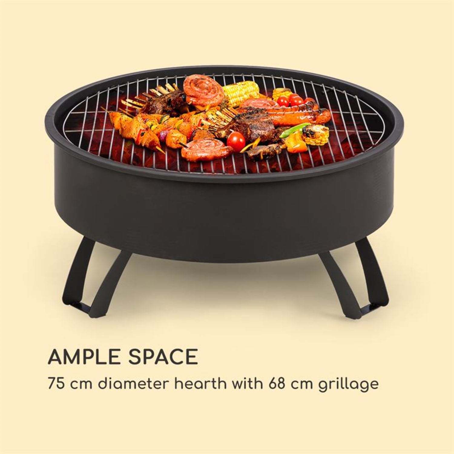 BLUMFELDT Oreos Braséro de jardin Ø75 cm pare étincelles Ø 68cm grille acier Noir - 4