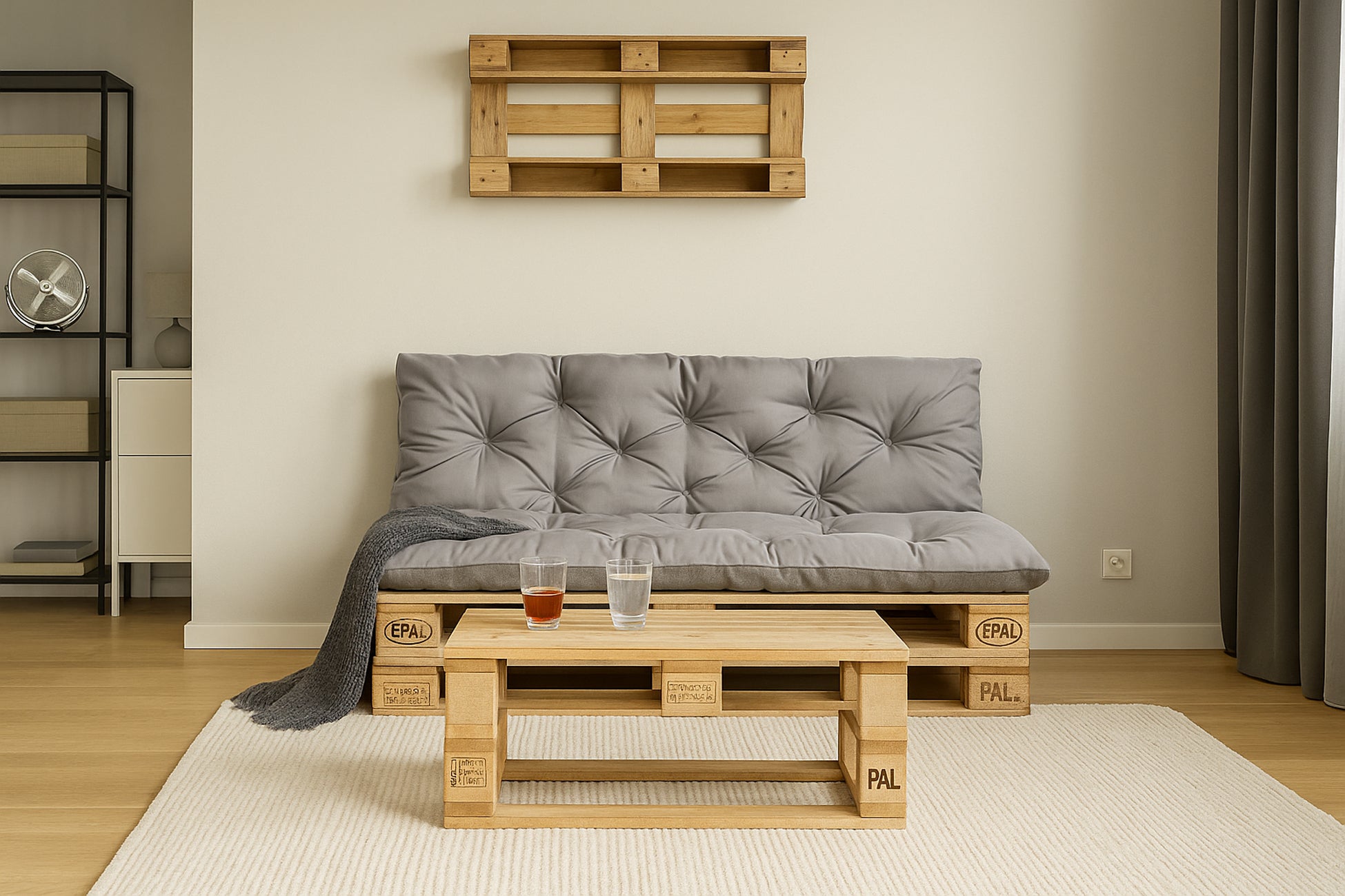 Conjunto Cojines para palets, Asiento 120 x 80 y Respaldo 120 x 50 cm Gris, cojines sofá/cojín palet interior/exterior, SETGARDEN - 5