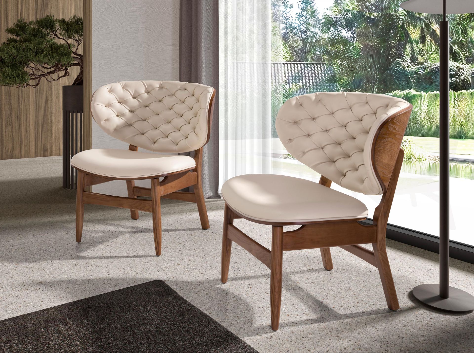 ANGEL CERDA Fauteuil en similicuir sable et noyer - 3
