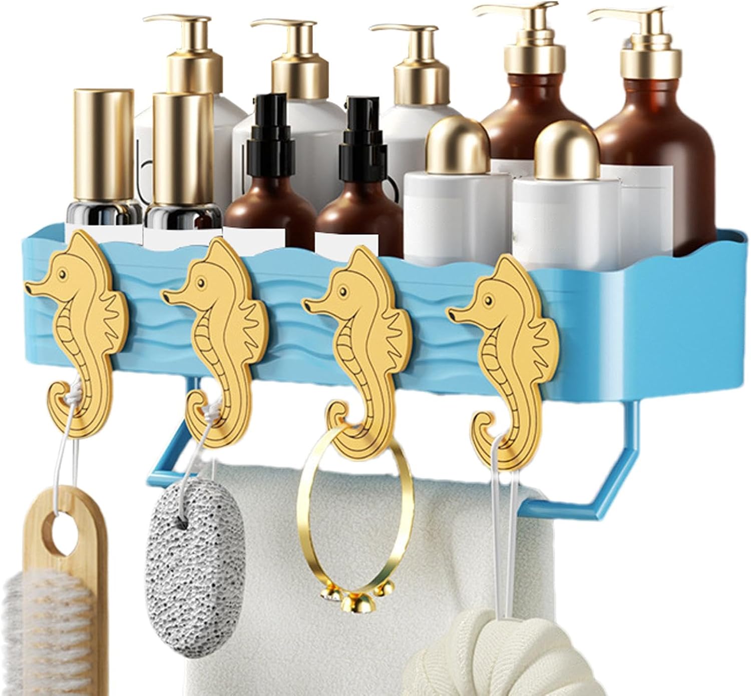 AKTECKE Organizer Da Doccia Sospeso Antiruggine, 2 Ripiani In Acciaio Inox 304, Con Ganci E Portasapone, Montaggio A Ventosa Senza Forare, Per Shampoo E Bagnoschiuma, Cromato