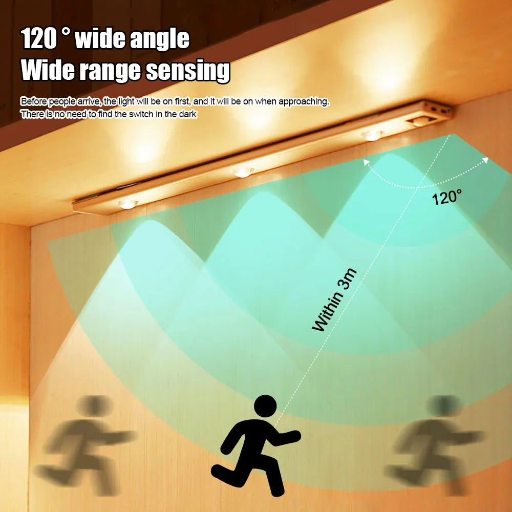 Luz debajo del gabinete con sensor de movimiento, luz de armario regulable de 40 cm, luz magnética recargable, luz nocturna de cocina, plateado - 4