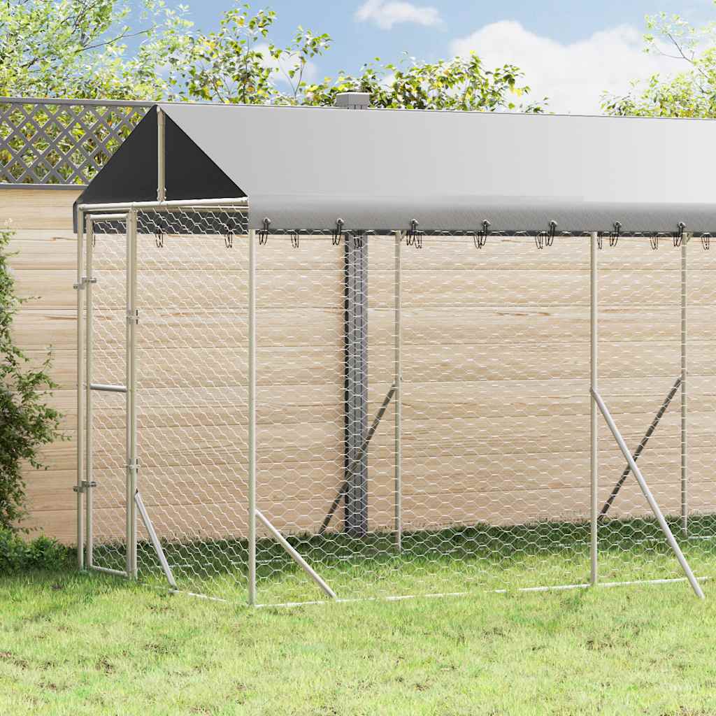 Kojec dla psa, z dachem, srebrny, 2x6x2,5 m, stal galwanizowana vidaXL