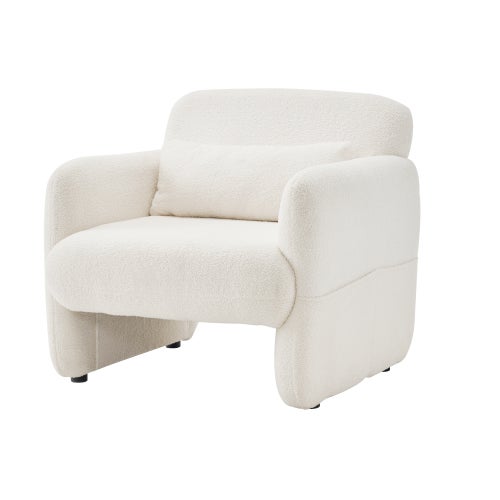 Sillón de ocio de terciopelo teddy, silla acolchada, blanca, 75*61*59 cm, capacidad de 150 kg