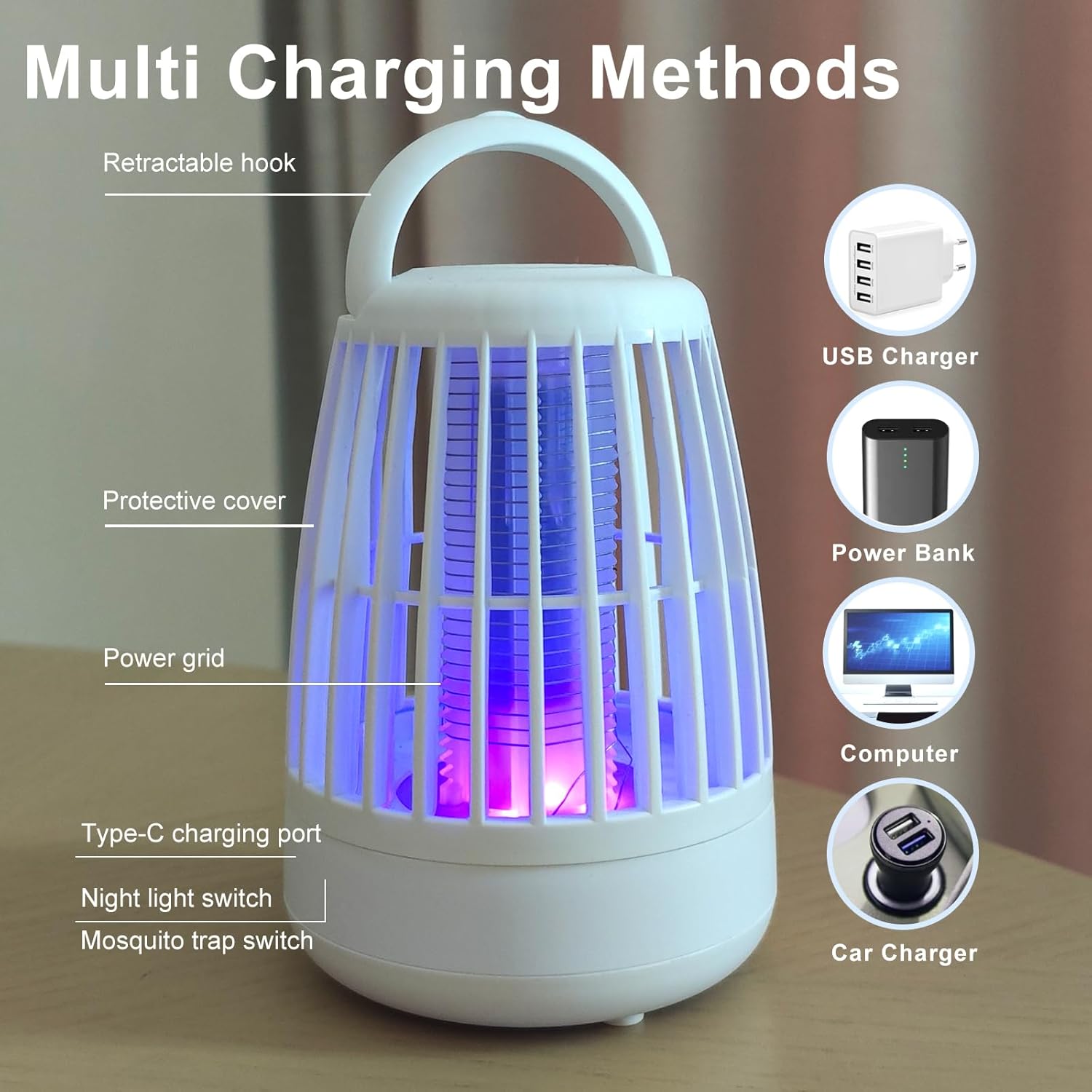 Tue-moustiques électrique avec veilleuse, pour intérieur et extérieur - 3