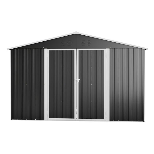 Abri de jardin grand en métal, 300x252x191 cm, abri à outils XXXL, avec toit à deux versants, abri de jardin, entrepôt, Gris charbon