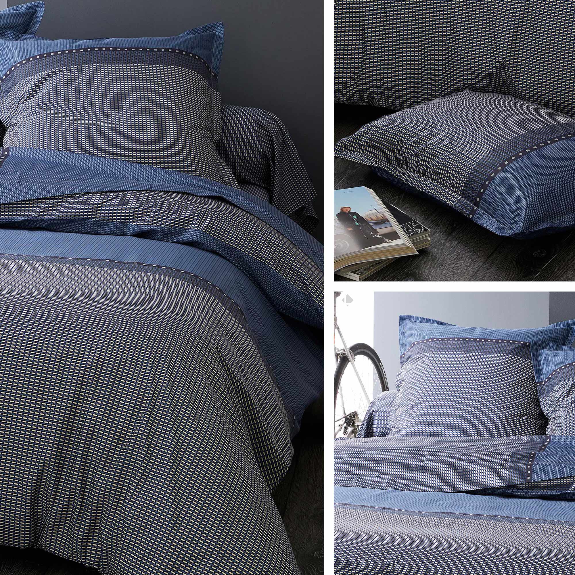 Drap plat 180x290 cm satin de coton ENZO bleu - 3