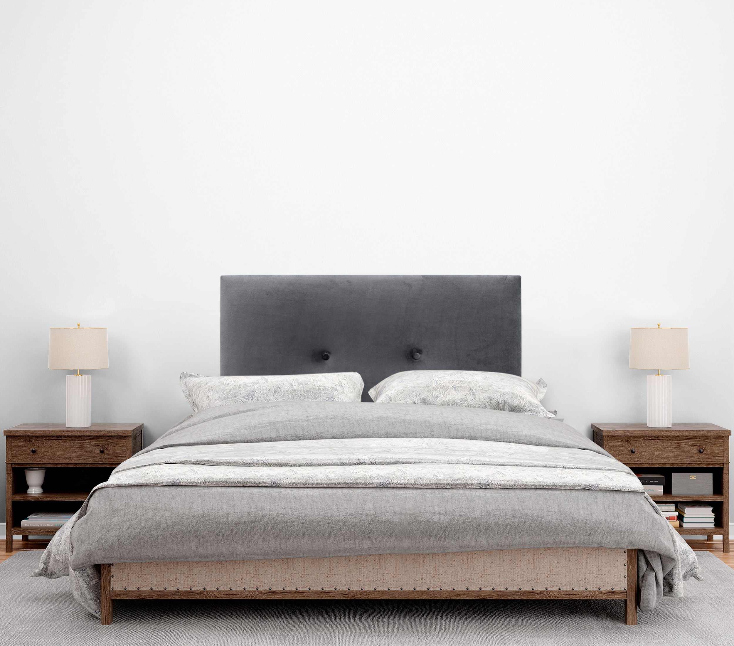 DHOME Testiera in velluto liscio con bottoni alta gamma moderna testiera imbottita per letto di lusso (Grigio Scuro, 95x60cm) - 4