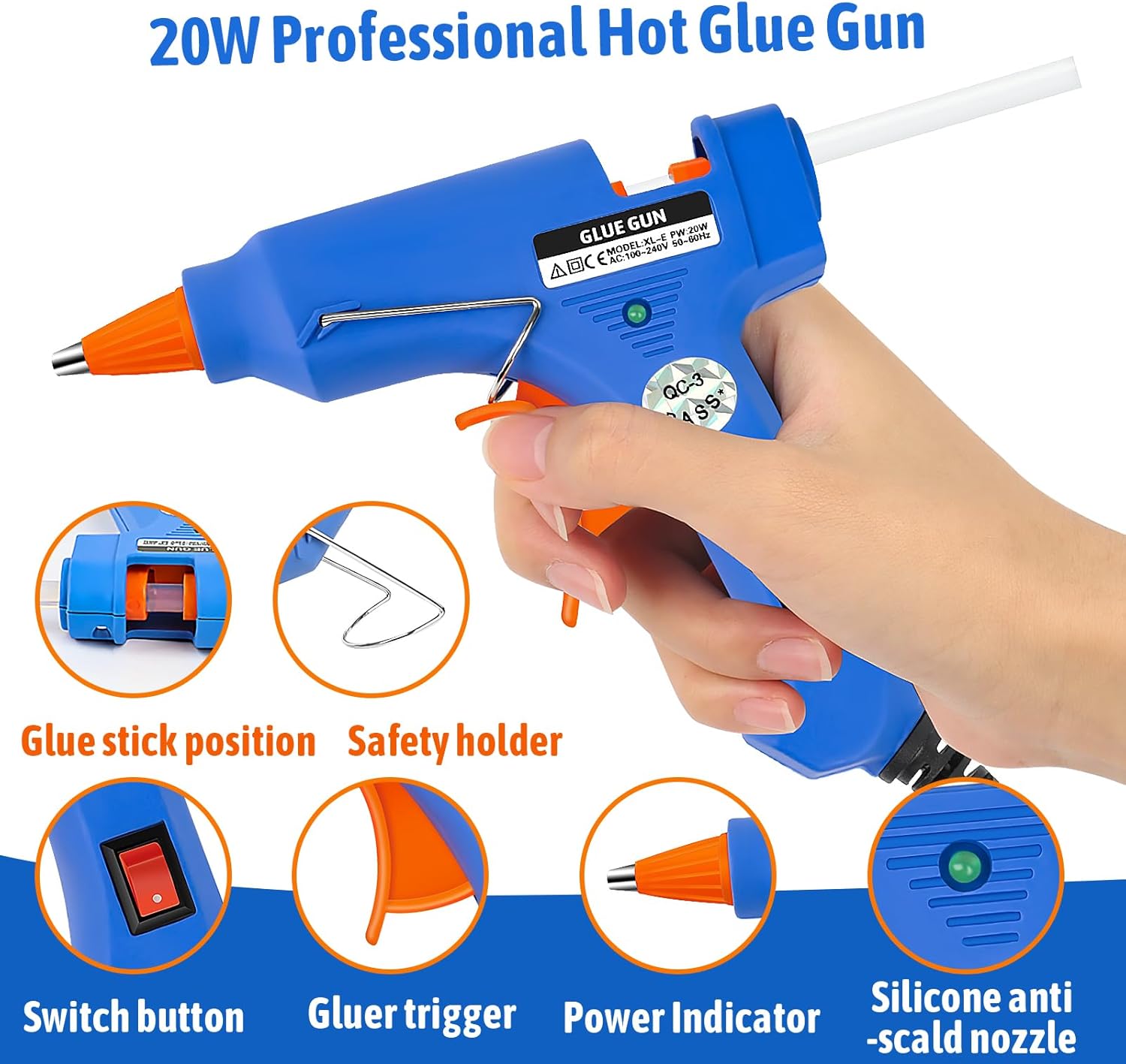 Pistolet à Colle électrique Kowys 20W + 30 Bâtons Transparents 7 Mm - Neuf, Pour Bricolage