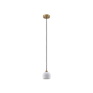 Suspension vintage en tôle émaillée verte et blanche diamètre 29 cm fils doré indus ferme