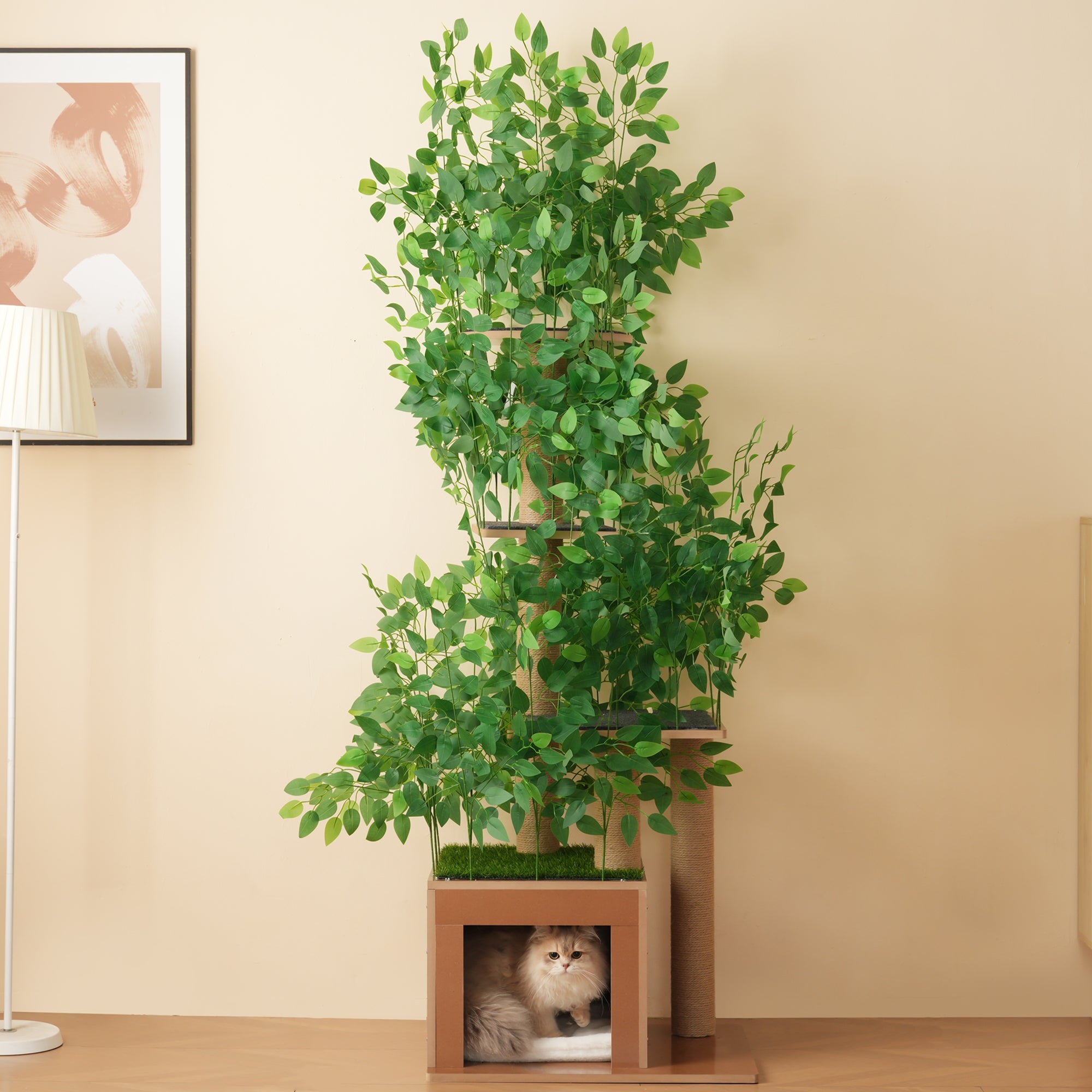 Pe Chat Razmaeri Arbre à Chat 60x45x190 cm, 4 Plateformes, Feuilles Amovibles en PE, MDF ...