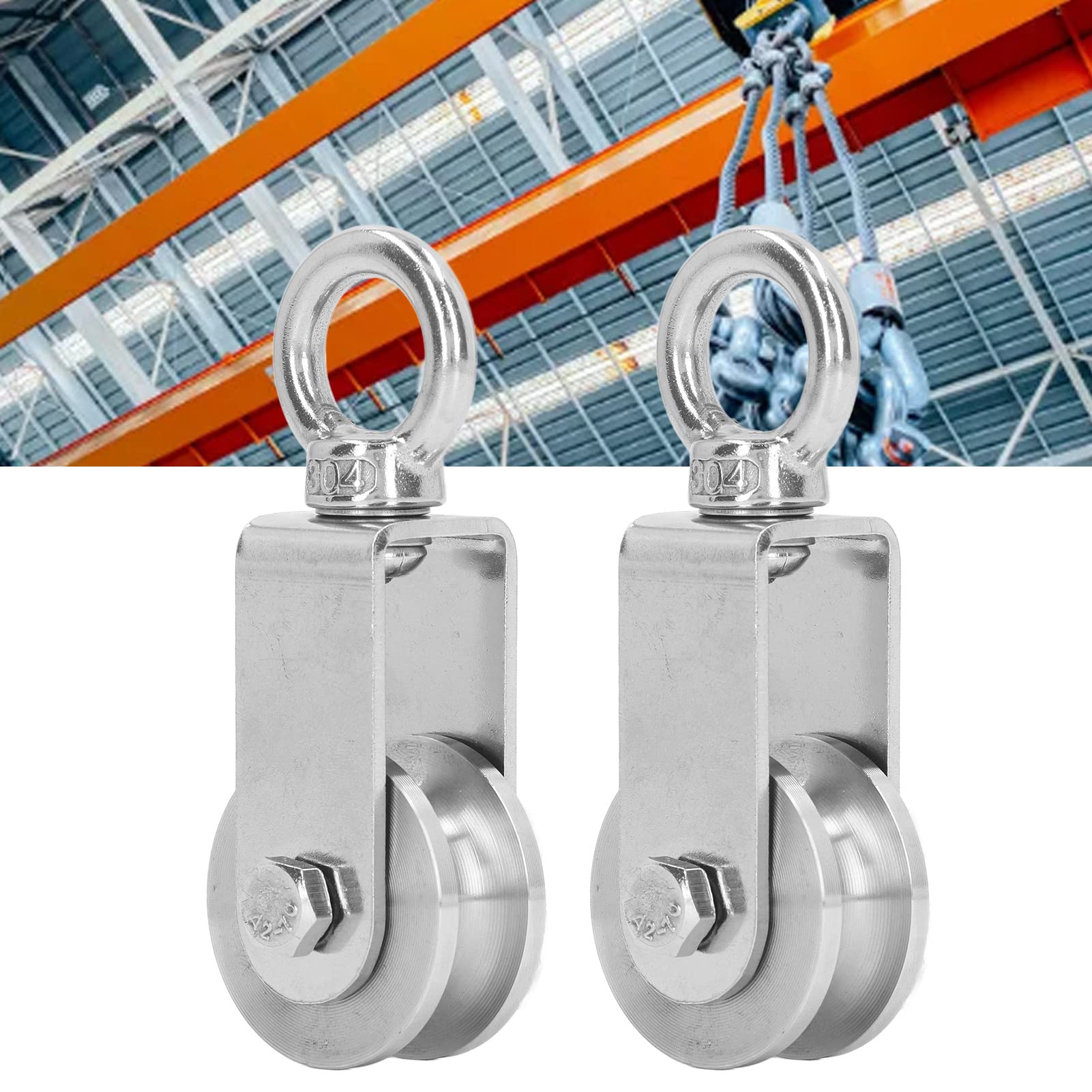 2 Pezzi Carrucola Doppia In Acciaio Inox M20 Tipo U | Puleggia A Rulli 75 Kg Per Sollevamento E Tensionamento Corde - 2