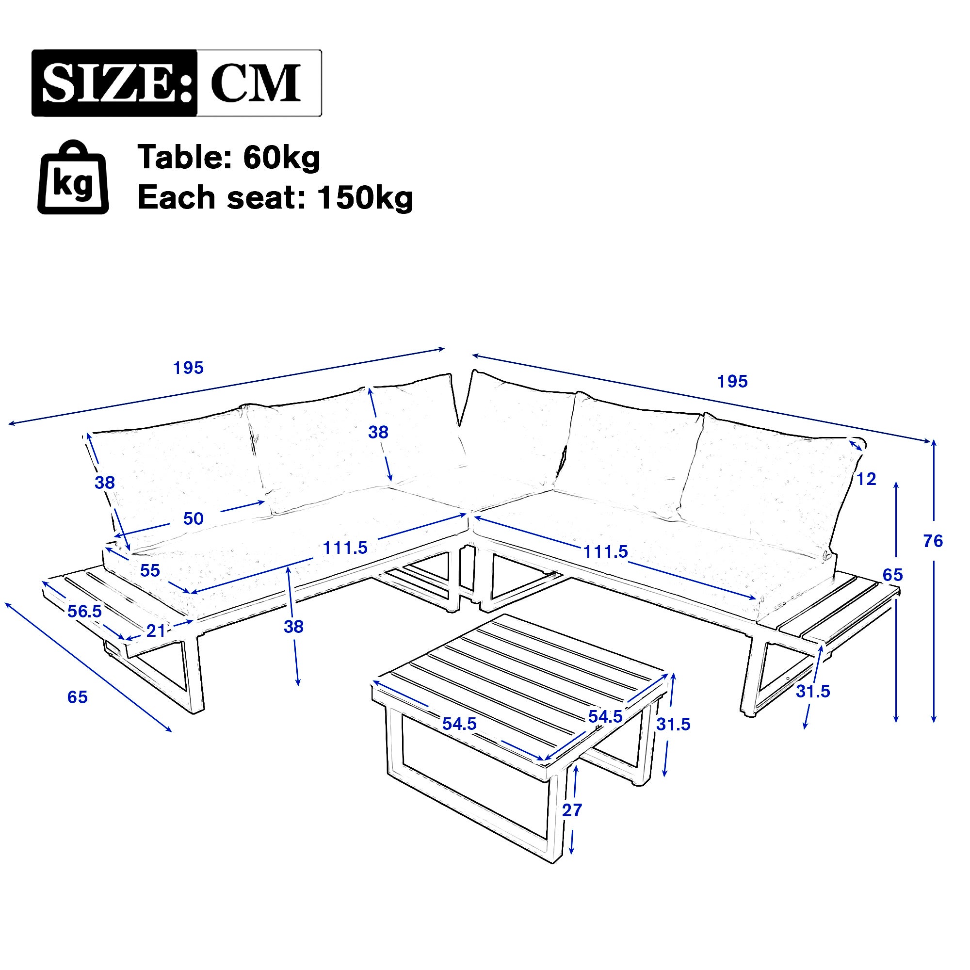 Ensemble de jardin d'angleavec fonction d'inclinaison réglable (5 niveaux réglables, jusqu'à 55°) et table basse, Gris + Noir - 5