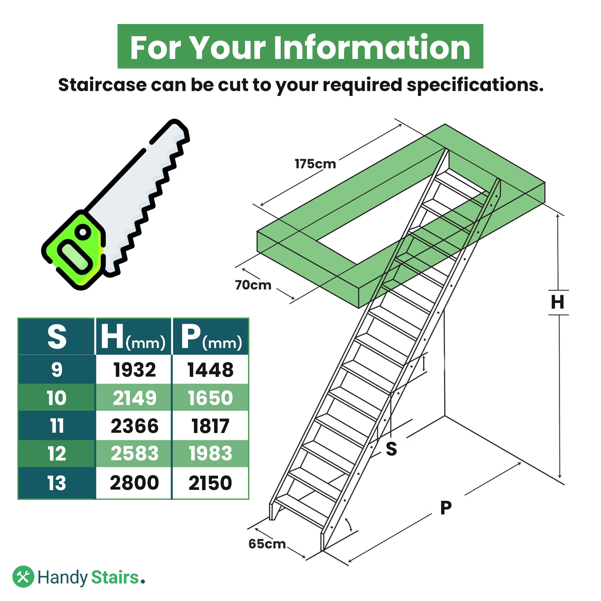 Escalier de meunier peu encombrant MGS65 | 65 cm de large | Hauteur 280 cm - 3