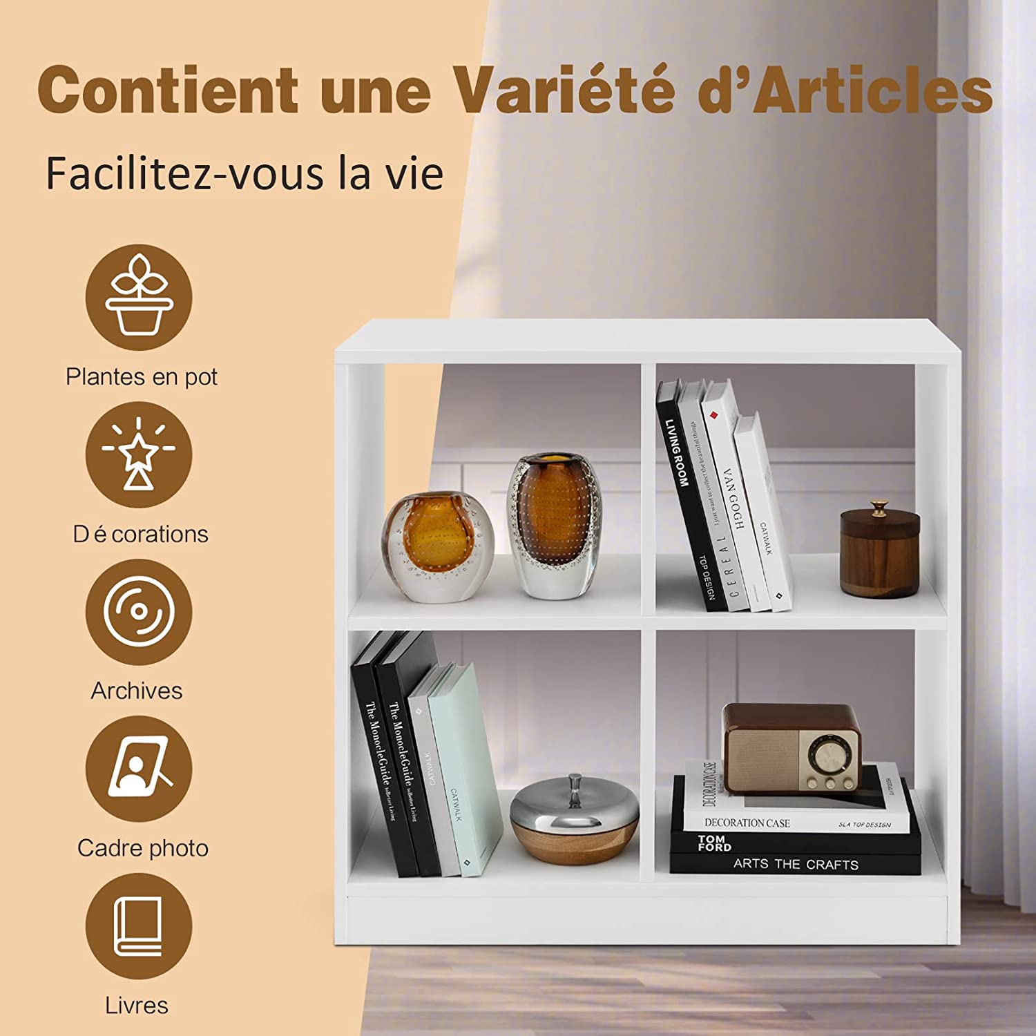 COSTWAY Set di librerie in legno con dispositivo antiribaltamento, Libreria autoreggente, per studio, bagno, soggiorno (Bianco) - 2