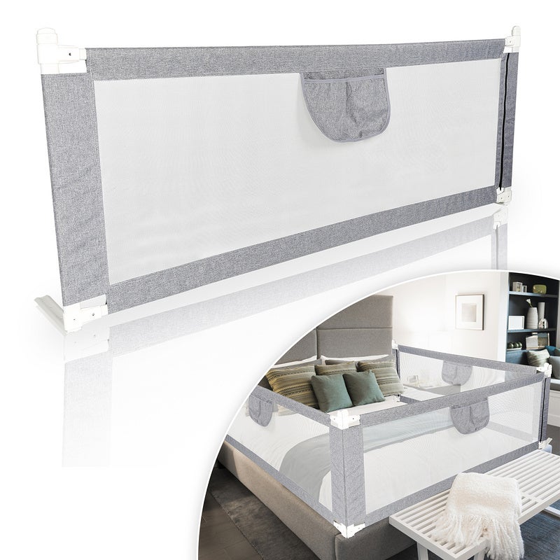 Sponda Letto Pieghevole Per Bambini 150 Cm – Barriera Di Sicurezza Con Altezza Regolabile E Rivestimento Lavabile