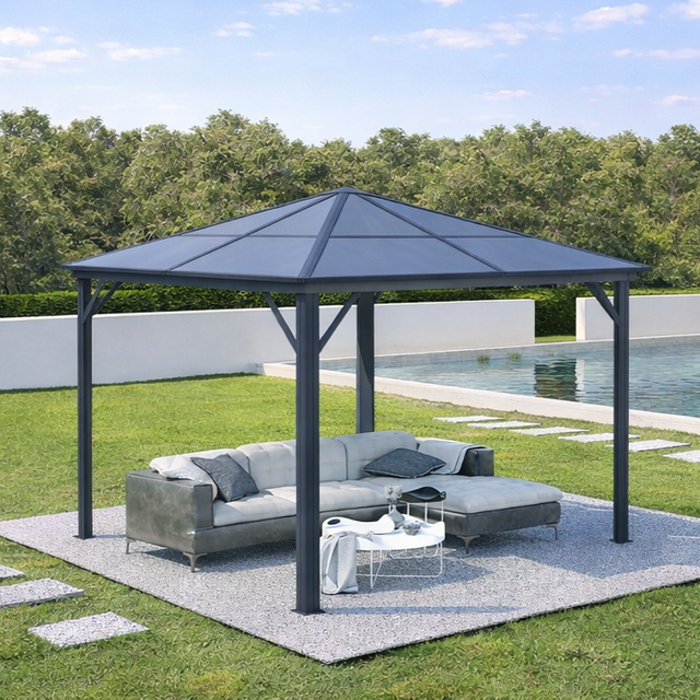 Kiosque de jardin alu GRACE 3.5m x 3.5m Gris anthracite