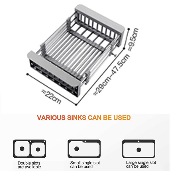Égouttoir de cuisine, support d'évier rétractable en acier inoxydable domestique, support de rangement-22 cm - 2