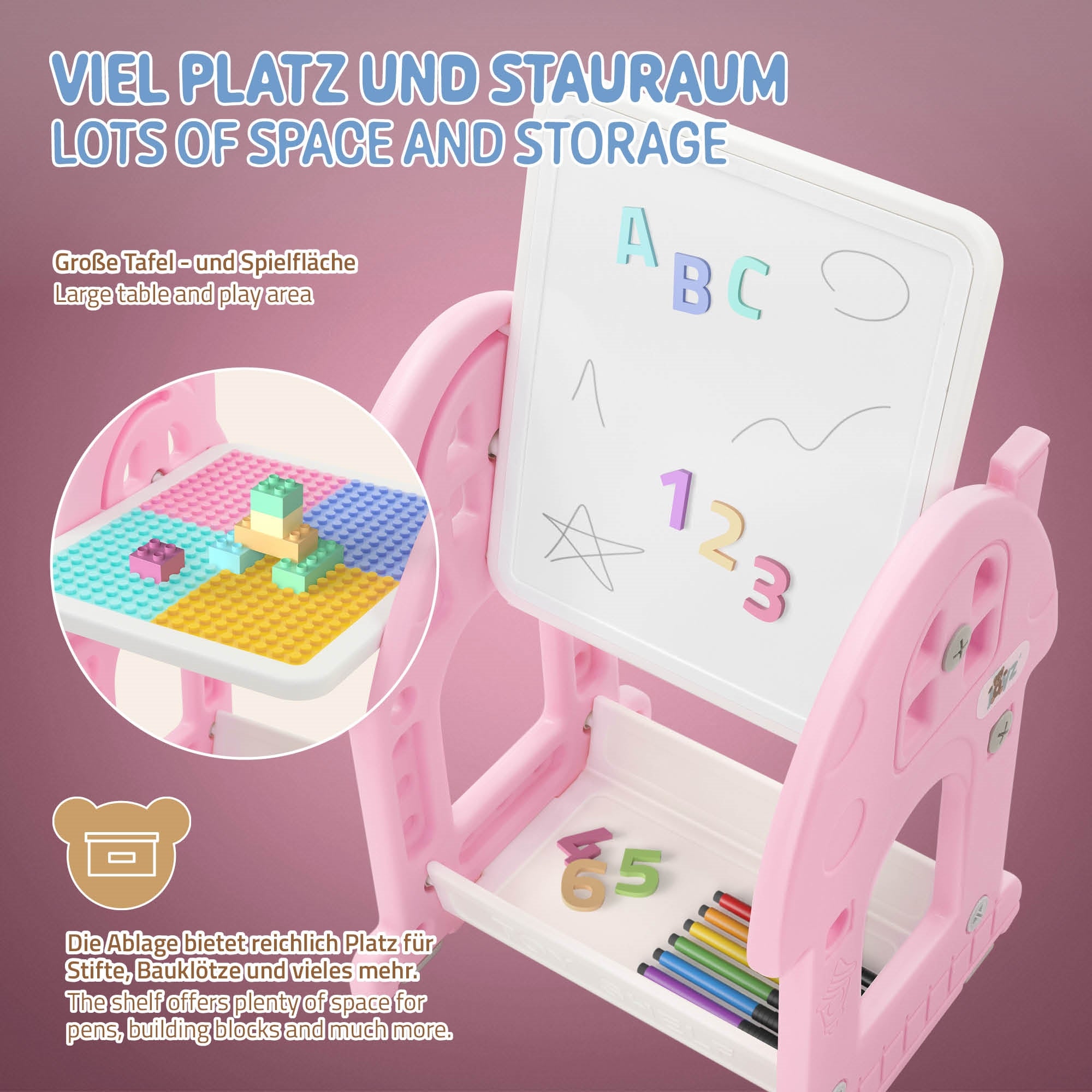 Joyz stolik dzieciecy 2 w 1 z tablica i krzeselkiem 60x50x45cm rozowo bialy hdpe stolik do zabawy dla dzieci od 3 lat taboret zestaw mebli dzieciecych - 4