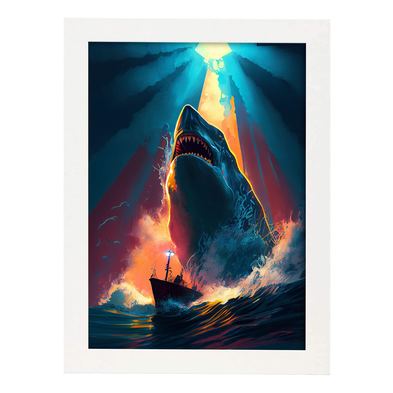 Nacnic poster de tiburón en estilo retrato a todo color ilustraciones y caricaturas de personajes famosos en el cine diseño y a3 marcos blancos