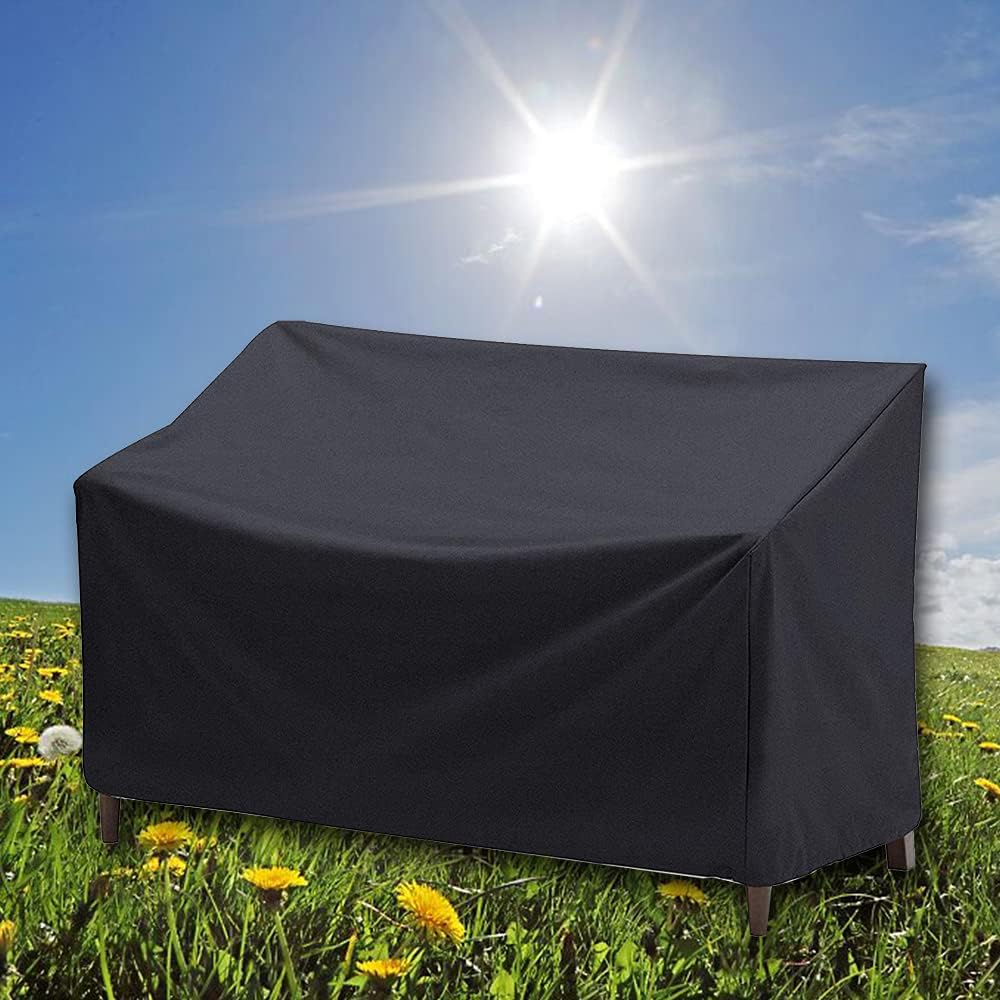 3-osobowa Wodoodporna Pokrowiec na Ławkę Ogrodową Wodoodporna Pokrywa na Meble Ogrodowe, Odporna na UV 210d Oxford - (162x66x89cm) Czarny