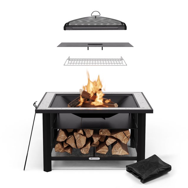 BLUMFELDT Merano Avanzato brasero 3 en 1 avec fonction barbecue utilisable comme table 87 x 87 cm Gris / argent