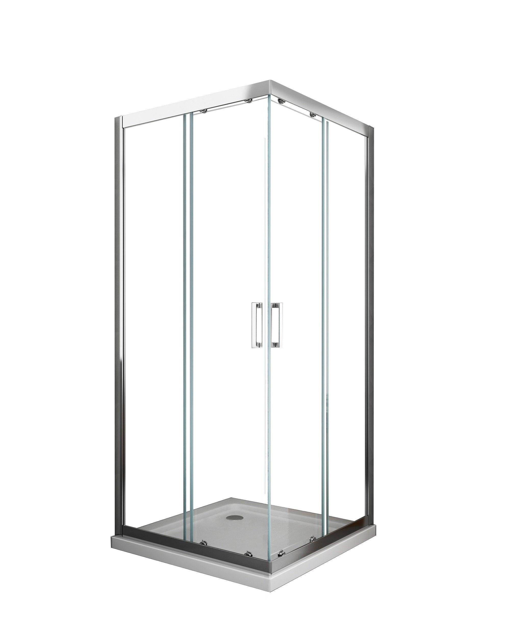 Kabina prysznicowa narożna kwadratowa, szkło 6 mm, profil chromowany, odwracalna, wysokość 190 cm, 70x70 cm, bez brodzika.