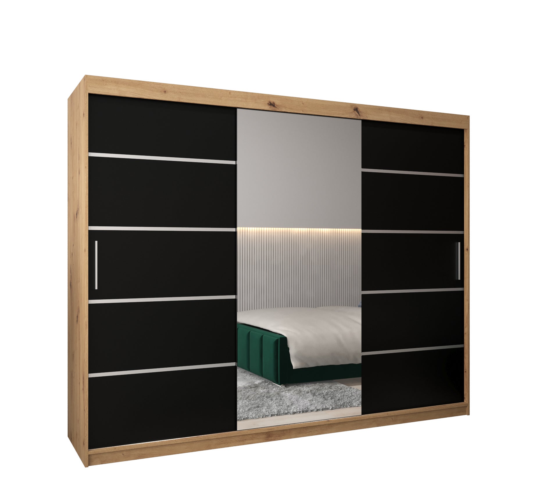 Szafa przesuwna garderoba Verona 2 250 x 62 x 200 cm Artisan + Czarny - Abiks Meble