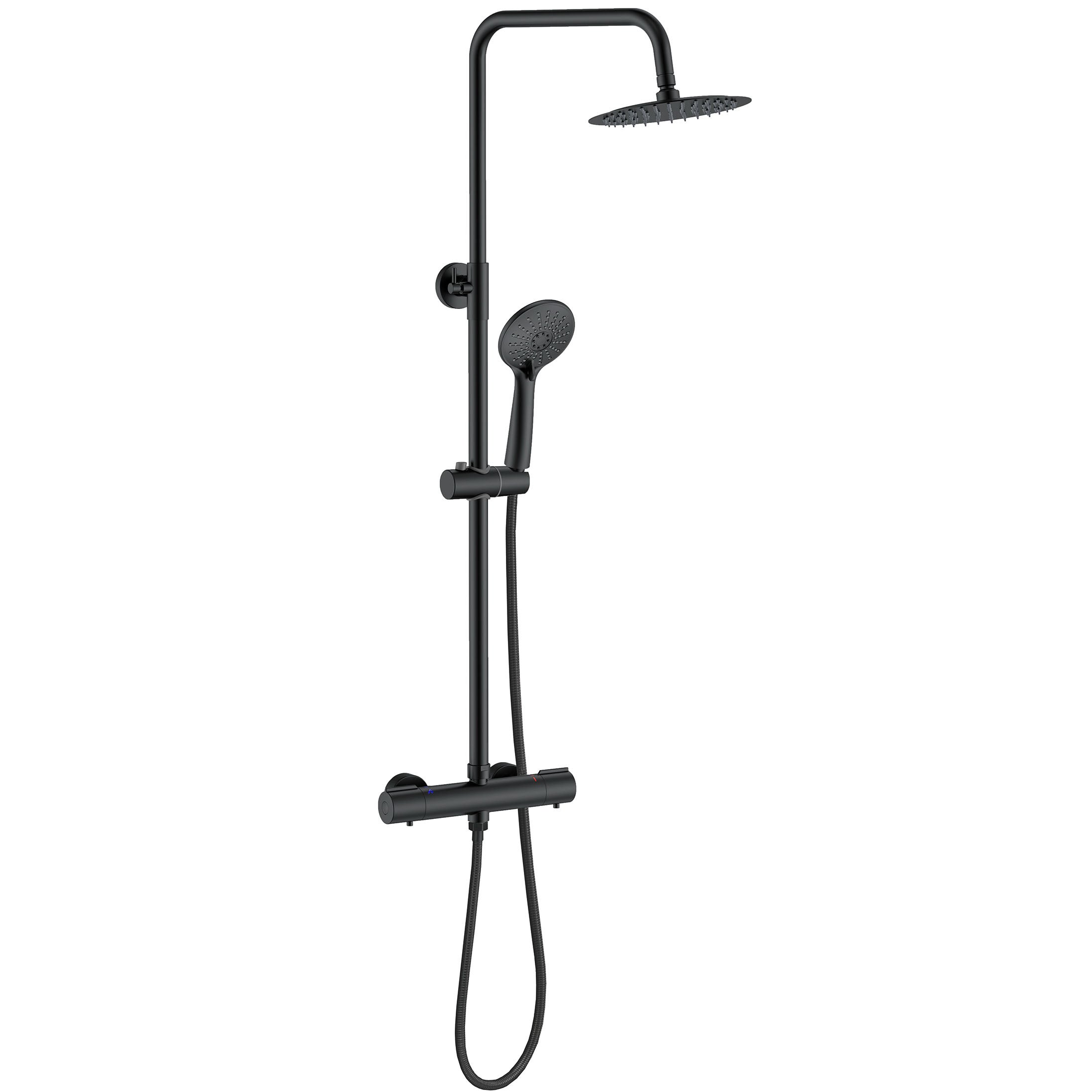 AICA Coluna de chuveiro termostática com barra redonda e chuveiro superior preto fosco design simples para banheiro - 2