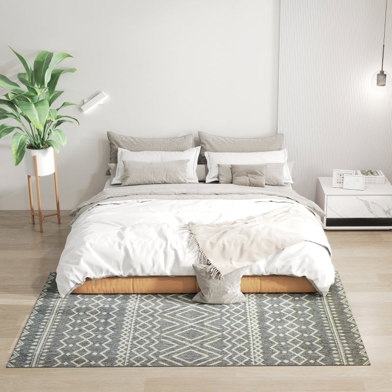 Tapis de cuisine en toile unie, lavable et antidérapant, idéal pour les terrasses, balcons, salons et cuisines. 170 x 120 cm, gris. - 2