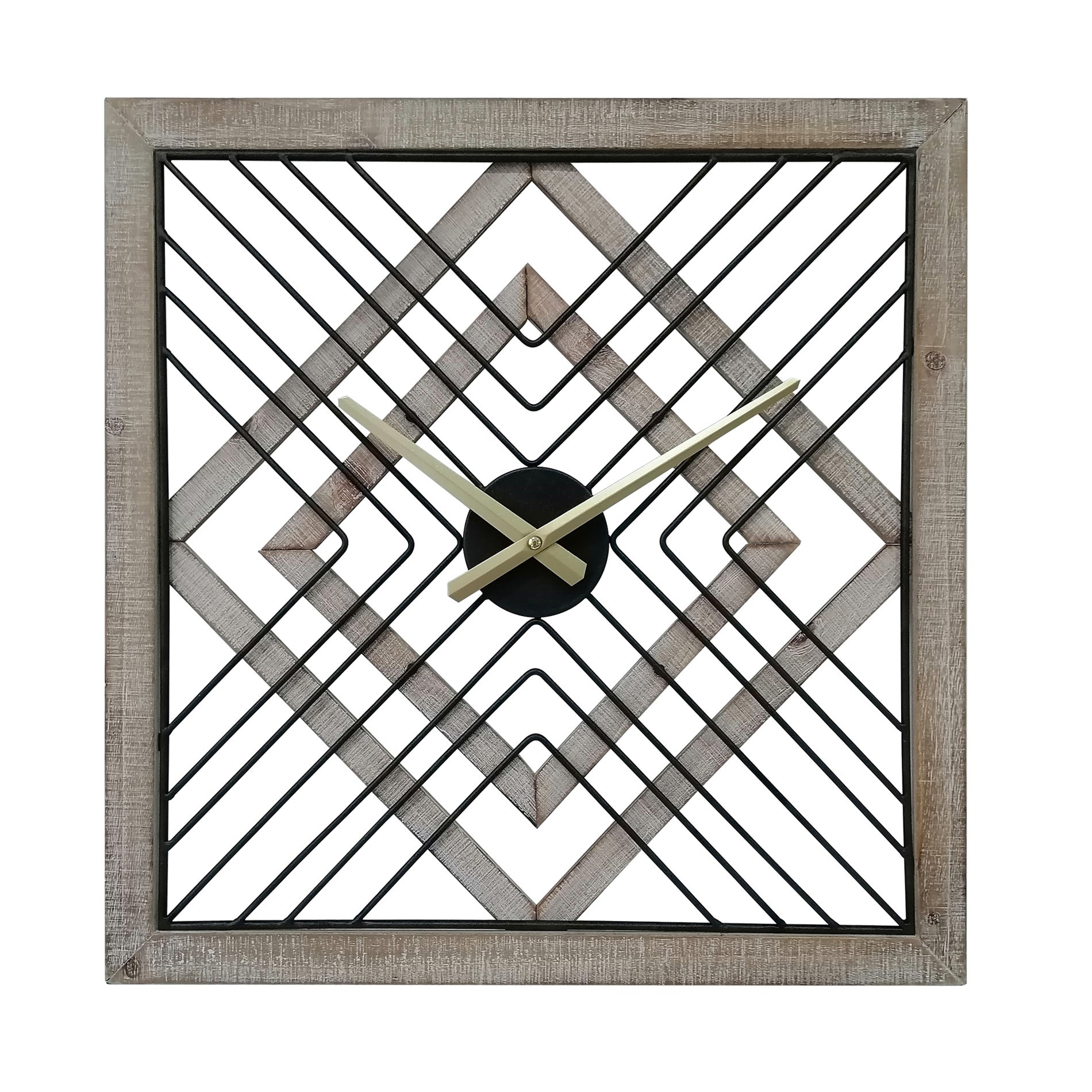 Rebecca mobili reloj de pared cuadrado de metal mdf negro marrón estilo moderno