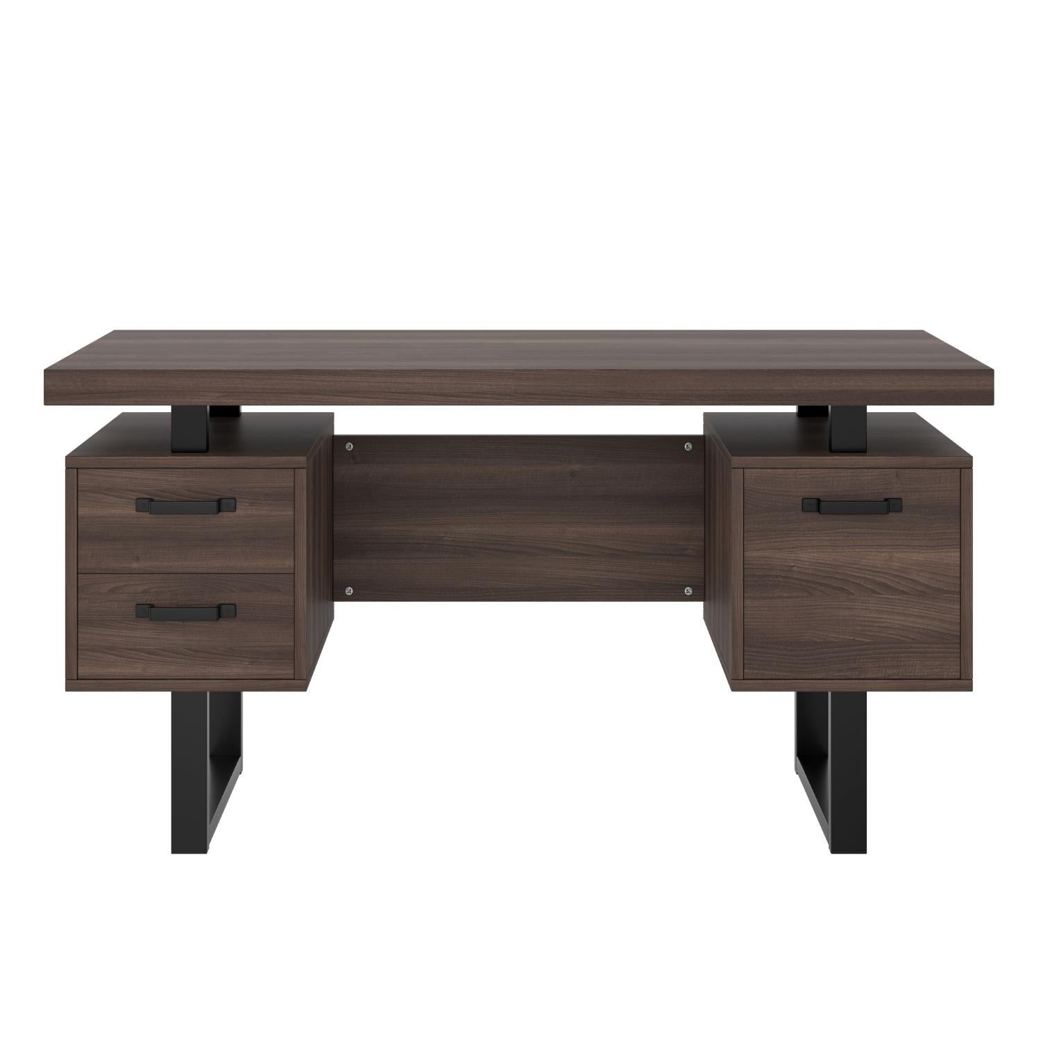 Bureau d'ordinateur 135x54 cm en MDF et acier, 2 tiroirs silencieux, rangement dossiers, plateau épais - 9