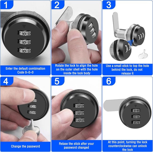 Serratura A Camma Per Armadietti, Cassetti, Cassette Postali | Spessore Porta 16-40 Mm | Con 2 Chiavi - Foto 2