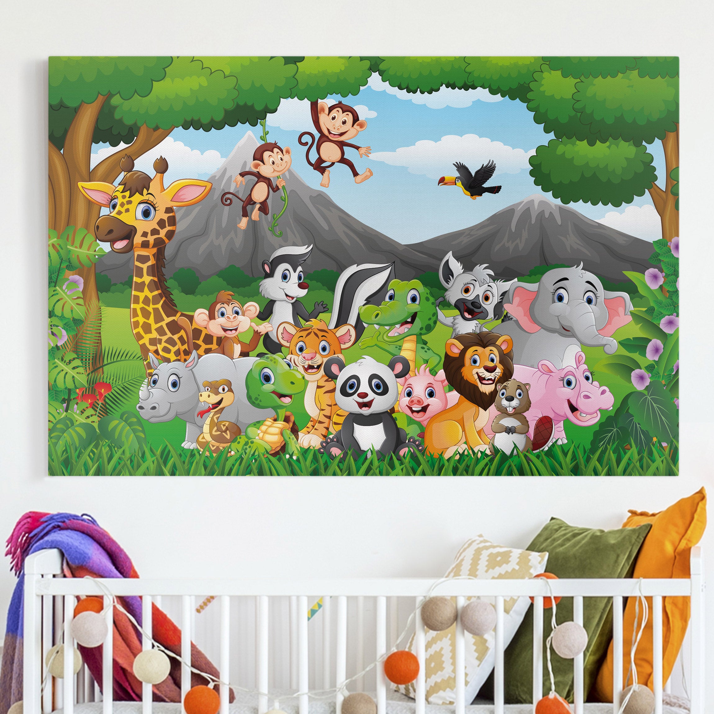 Lienzo cuadro en lienzo bastidor impresion en lienzo beige niños bebé niño mono 223 habitación infantil habitación de bebé 90 x 60 cm